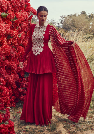 Bhumika Sharma-Red Nejma Peplum Sharara Set-INDIASPOPUP.COM