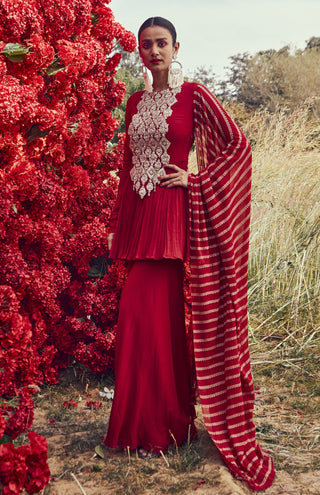 Bhumika Sharma-Red Nejma Peplum Sharara Set-INDIASPOPUP.COM