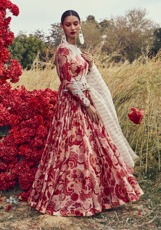 Bhumika Sharma-Red Champagne Bahaar Embroidered Anarkali Set-INDIASPOPUP.COM