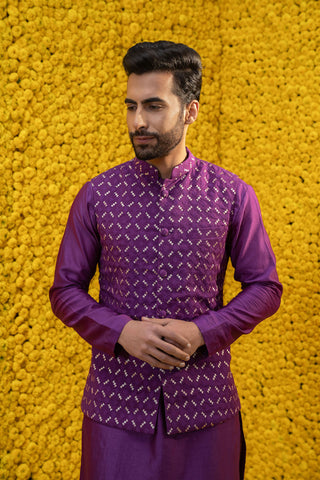 Mahima Mahajan-Zaid Purple Kurta With Chudidar And Bandi Jacket-INDIASPOPUP.COM