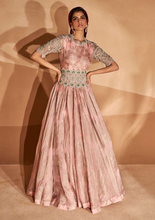 Bhumika Sharma-Blush Pink Tara Belted Anarkali Gown-INDIASPOPUP.COM