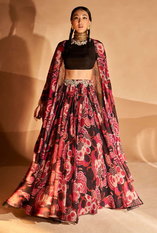 Bhumika Sharma-Black Red Embroidered Lehenga Cape Set-INDIASPOPUP.COM