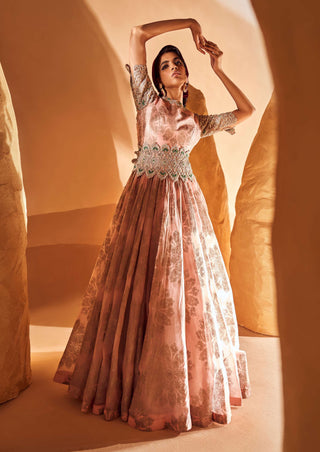 Bhumika Sharma-Blush Pink Tara Belted Anarkali Gown-INDIASPOPUP.COM