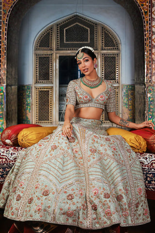 Bindani By Jigar And Nikita-Pistachio Green Embroidered Lehenga Set-INDIASPOPUP.COM