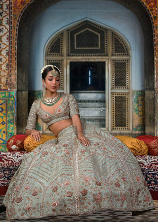 Bindani By Jigar And Nikita-Pistachio Green Embroidered Lehenga Set-INDIASPOPUP.COM