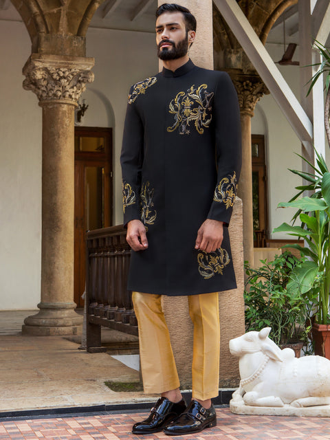 Arjun Kilachand-Black Embroidered Sherwani-INDIASPOPUP.COM