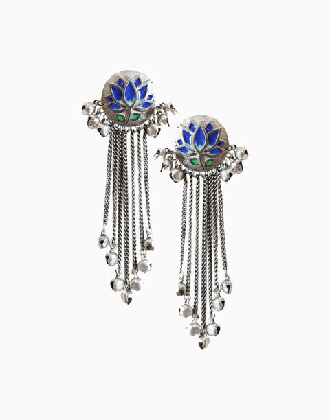 Hyperbole - Blue & Green Lotus Tassel Earrings - INDIASPOPUP.COM