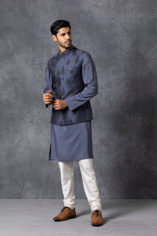 Ankit V Kapoor-Blue Nehru Jacket-INDIASPOPUP.COM