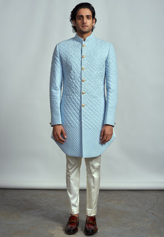 Arjun Kilachand-Frozen Blue Quilted Sherwani-INDIASPOPUP.COM