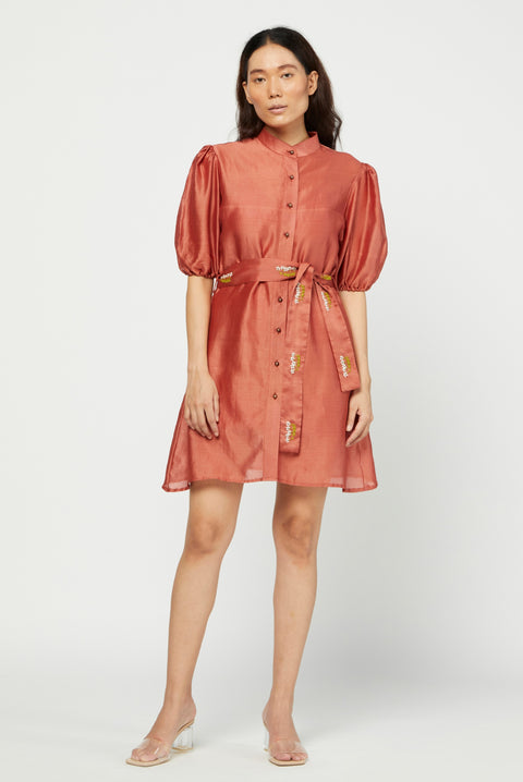 Meadow-Red Embroidered Dress-INDIASPOPUP.COM