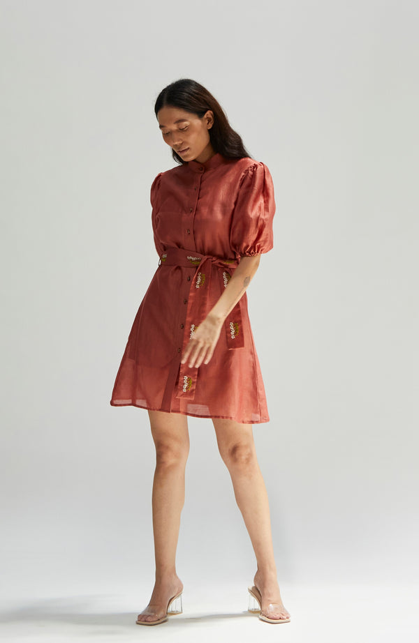 Meadow-Red Embroidered Dress-INDIASPOPUP.COM