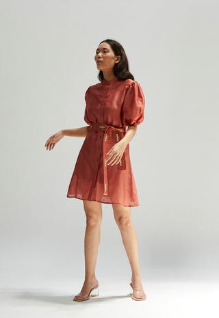 Meadow-Red Embroidered Dress-INDIASPOPUP.COM