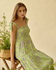 Be-Blu-Cecilia Green Printed Long Dress-INDIASPOPUP.COM