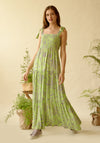 Be-Blu-Cecilia Green Printed Long Dress-INDIASPOPUP.COM