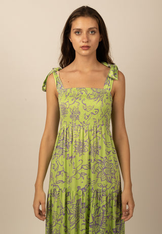 Be-Blu-Cecilia Green Printed Long Dress-INDIASPOPUP.COM