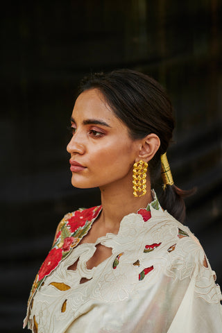 Chandrima-Ivory Cutwork Saree Set With Bolero-INDIASPOPUP.COM