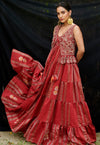 Chandrima-Red Tiered Maxi Dress With Waist Coat-INDIASPOPUP.COM