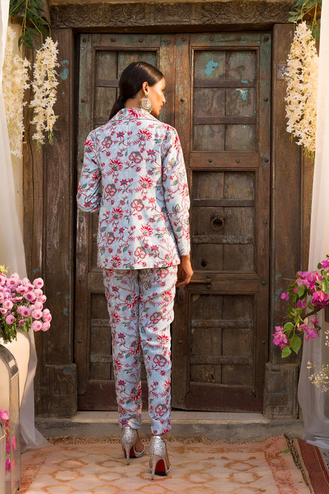 Powder Blue Printed Pant Suit