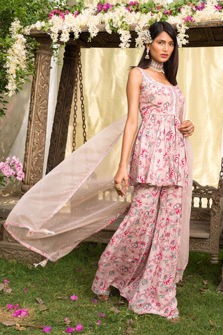 Pink Floral Sharara Set