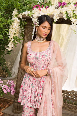 Pink Floral Sharara Set