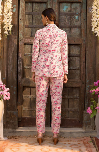 Nude Pink Floral Printed Pant Suit