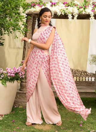 Nude Pink Pant Saree Set
