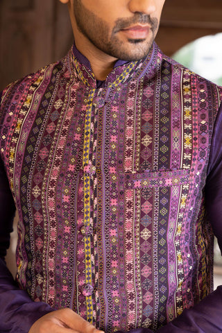 Chhavvi Aggarwal-Purple Kurta Bundi Set-INDIASPOPUP.COM