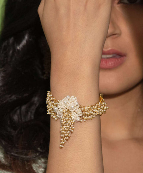 House Of Doro-White Pearl Bracelet With Gold Beads-INDIASPOPUP.COM