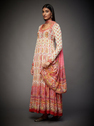 Ri.Ritu Kumar-Ecru & Punch Pink Emily Embroidered Kurta Set-INDIASPOPUP.COM