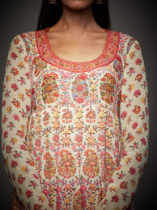 Ri.Ritu Kumar-Ecru & Punch Pink Emily Embroidered Kurta Set-INDIASPOPUP.COM