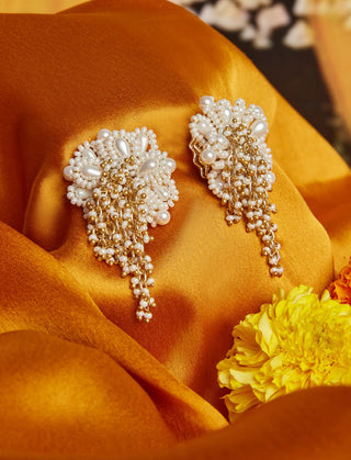 House Of Doro-White Stud Earrings With Oval Pearls-INDIASPOPUP.COM