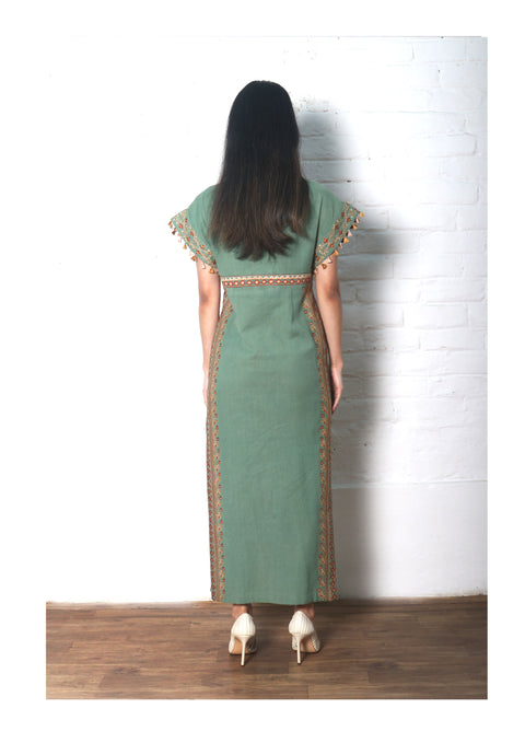 Chandrima-Sage Green Kala Cotton Dress-INDIASPOPUP.COM