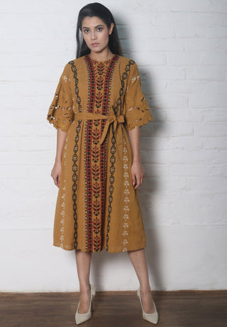 Chandrima-Mustard Kala Cotton Dress Kurta-INDIASPOPUP.COM