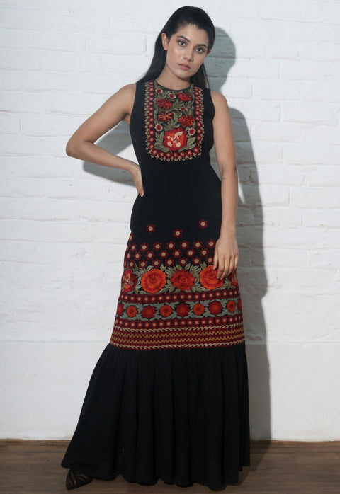Chandrima-Black Kala Cotton Maxi Dress-INDIASPOPUP.COM