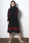 Chandrima-Black Smocked Kala Cotton Dress Kurta-INDIASPOPUP.COM