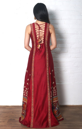 Chandrima-Red Chanderi Maxi Dress-INDIASPOPUP.COM