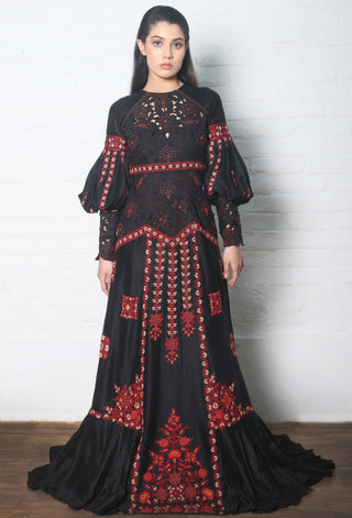 Chandrima-Black Chanderi Cutwork Gown-INDIASPOPUP.COM