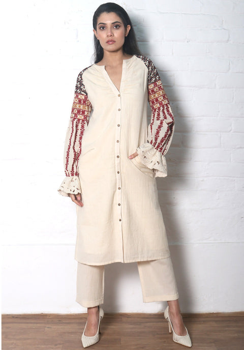 Chandrima-Ivory Kala Cotton Dress Kurta-INDIASPOPUP.COM