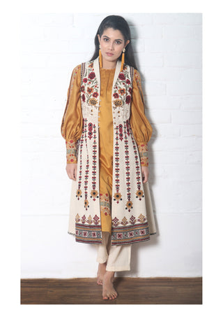 Chandrima-Mustard Dress Kurta With Jacket-INDIASPOPUP.COM