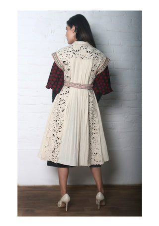 Chandrima-Ivory Pleated Cutwork Jacket-INDIASPOPUP.COM