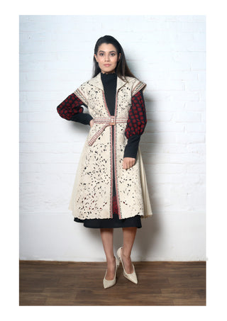 Chandrima-Ivory Pleated Cutwork Jacket-INDIASPOPUP.COM