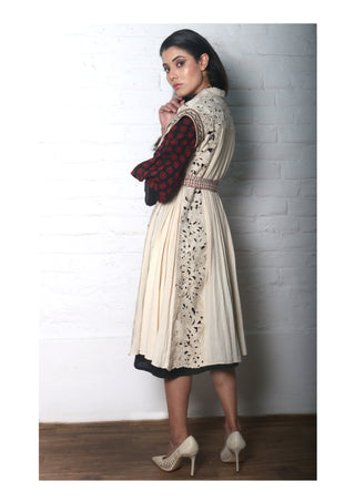 Chandrima-Ivory Pleated Cutwork Jacket-INDIASPOPUP.COM