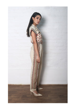 Chandrima-Ivory Kala Cotton Jumpsuit-INDIASPOPUP.COM