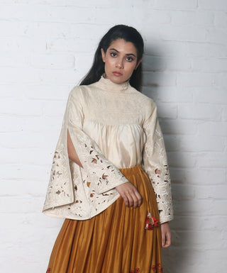 Chandrima-Mustard & Ivory Lehenga Set With Waistcoat-INDIASPOPUP.COM