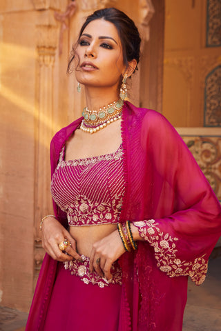 Charu & Vasundhara-Zara Raspberry Floral Lehenga Set-INDIASPOPUP.COM