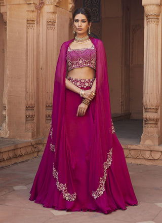 Charu & Vasundhara-Zara Raspberry Floral Lehenga Set-INDIASPOPUP.COM