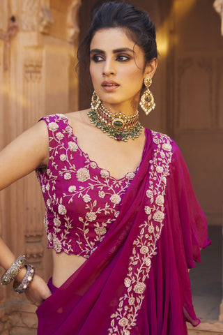 Charu & Vasundhara-Zola Raspberry Saree Set-INDIASPOPUP.COM