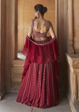 Charu & Vasundhara-Sofia Oxblood Embroidered Lehenga Set-INDIASPOPUP.COM