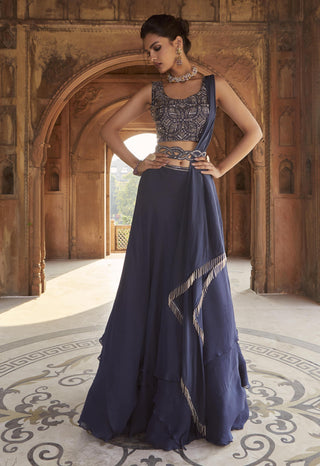 Charu & Vasundhara-Zaina Navy Blue Lehenga Set-INDIASPOPUP.COM