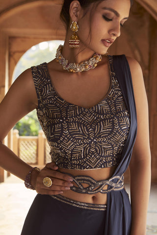 Charu & Vasundhara-Zaina Navy Blue Lehenga Set-INDIASPOPUP.COM